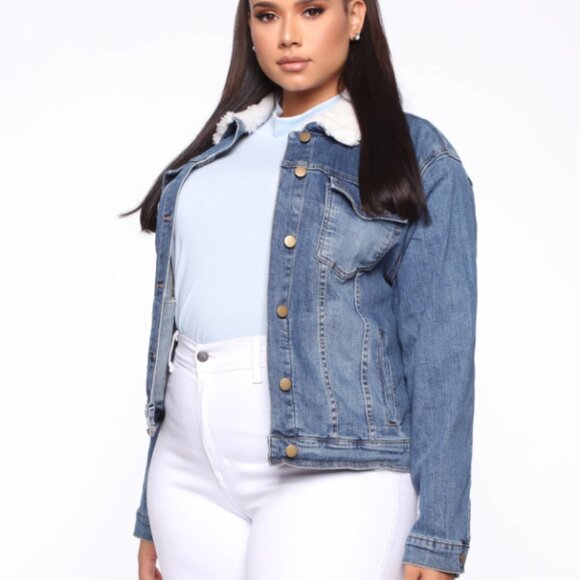 Fashion Nova Denim‎ Fleece Cropped Jean Jacket  Be With You In A Minute 2X NWT - Picture 3 of 4
